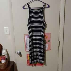 Decree Black and White Striped Midi Dress